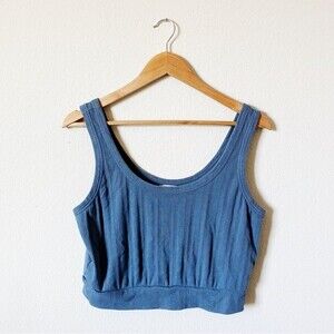 Loft Blue Cropped Scoopneck Tank Top Large